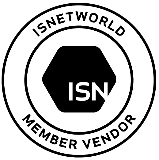 ISNETWORLD MEMBER VENDOR circular badge with a central hexagon containing the letters ISN.