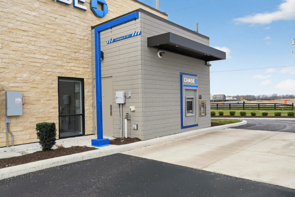 A Chase bank drive-thru ATM located on the side of a building.