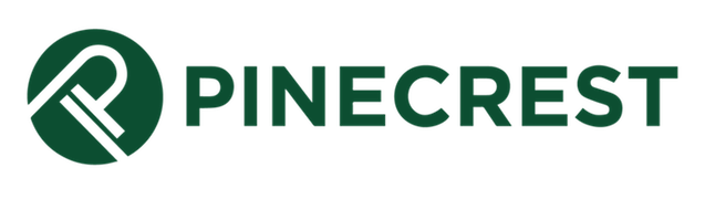 Pinecrest logo featuring a stylized letter P icon inside a green circle next to the company name.