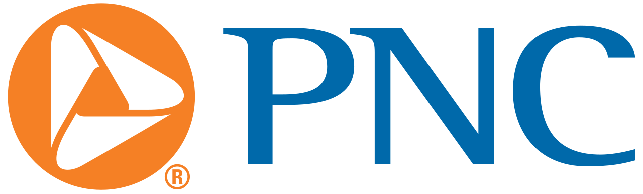 PNC logo featuring a white abstract shape inside an orange circle next to the blue text “PNC”.