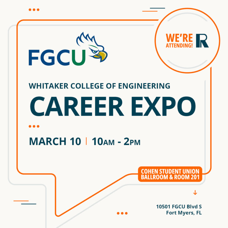 FGCU Whitaker College of Engineering Career Expo on March 10 from 10 am to 2 pm at the Cohen Student Union, 10501 FGCU Blvd S, Fort Myers, FL.