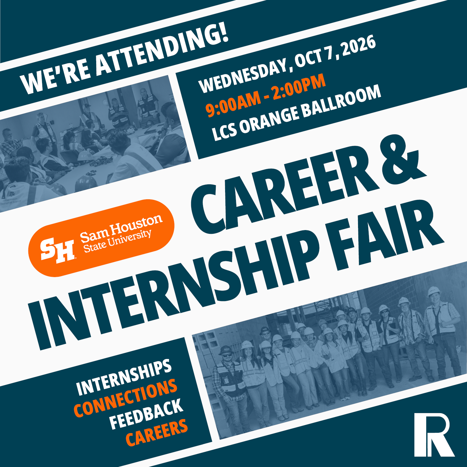 Sam Houston State University Career & Internship Fair on Wednesday, Oct 7, 2026, 9:00 AM - 2:00 PM at the LCS Orange Ballroom.